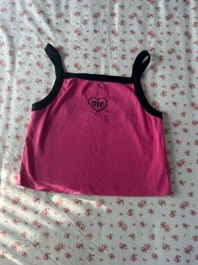 Forever 21 Hot Pink Tank with Black Trim and Heart Embroidery